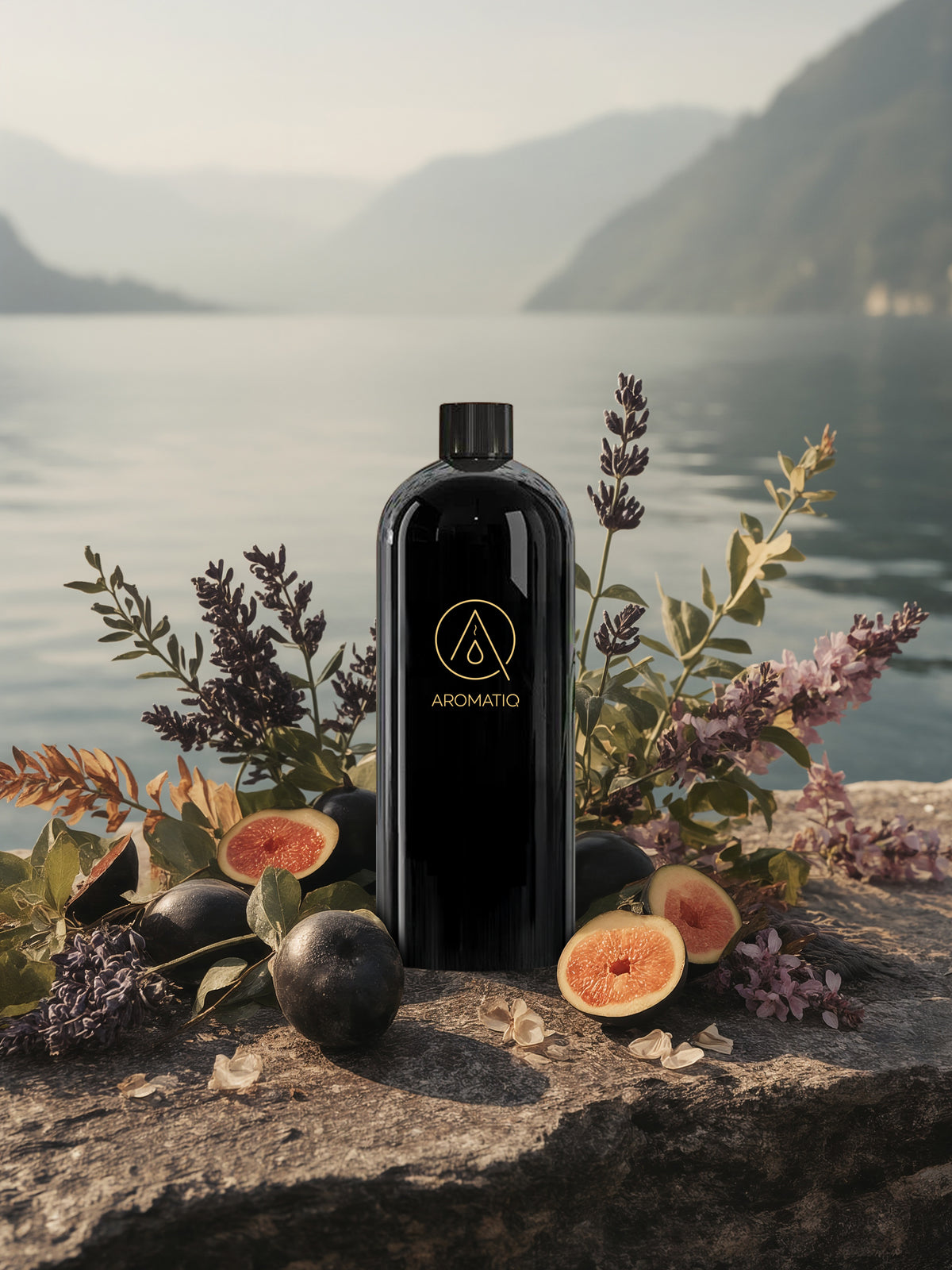 LUCERNE blends black plum, eucalyptus, lavender and fig leaves into a fresh, airy lake-side fragrance. Clean, calm and softly sweet. A premium diffuser by AROMATIQ.