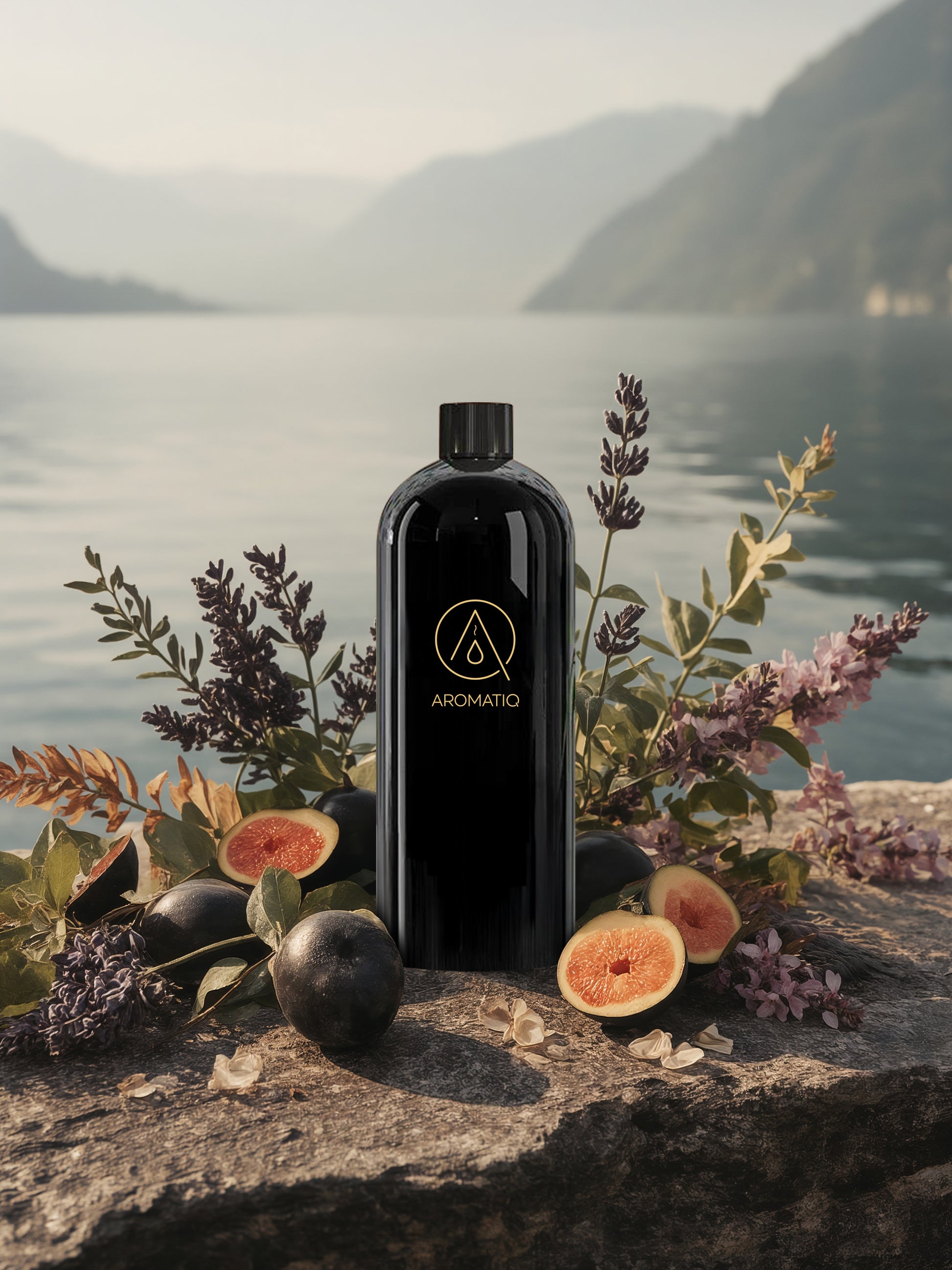 LUCERNE blends black plum, eucalyptus, lavender and fig leaves into a fresh, airy lake-side fragrance. Clean, calm and softly sweet. A premium diffuser by AROMATIQ.