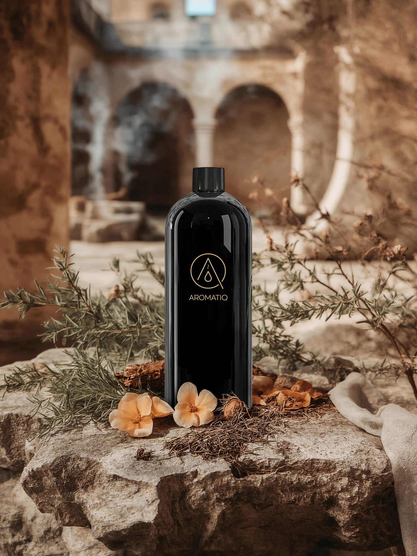 RAVENNA blends incense, cypress, vetiver, myrrh and sandalwood into a warm, meditative fragrance. Sacred smoke, aged stone and quiet depth in an AROMATIQ diffuser.