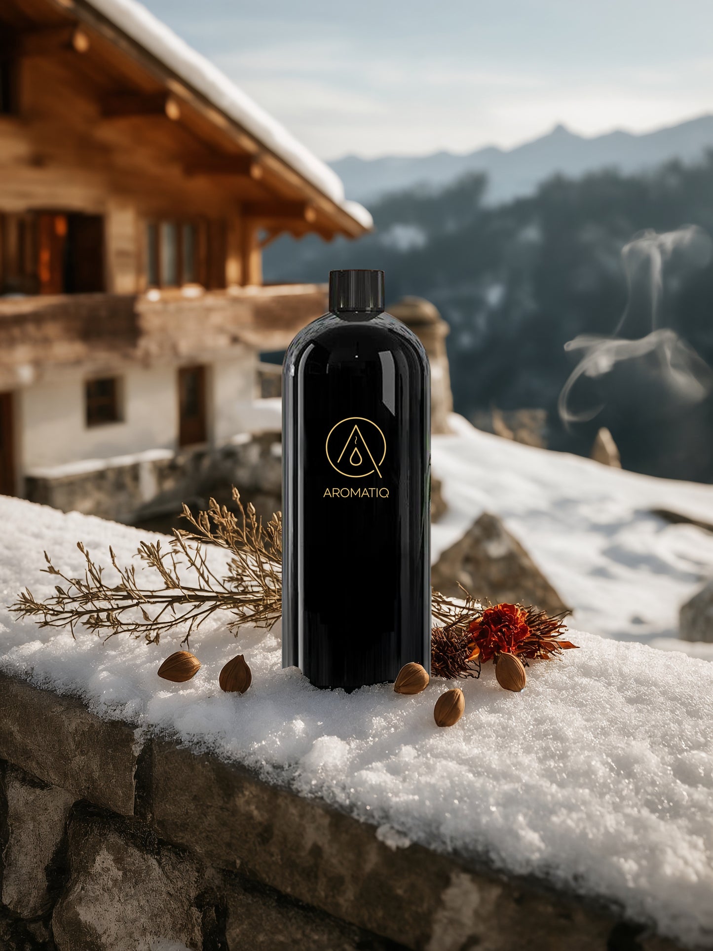 ZERMATT blends smoke, cedar, cardamom, oud and amber into a deep winter fragrance. Dark woods, soft spice and alpine stillness in a premium AROMATIQ diffuser.